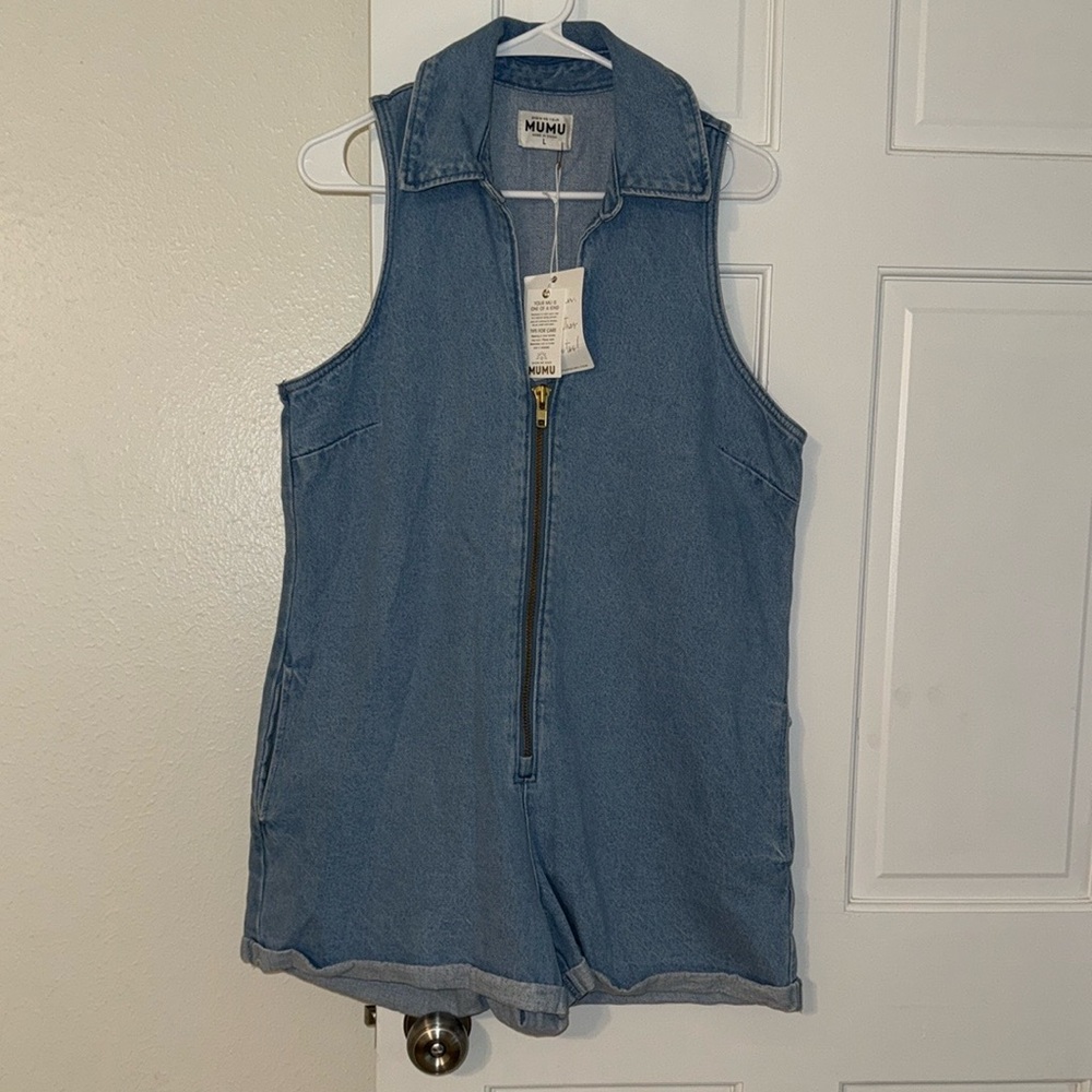 Show Me Your MuMu Light Blue Denim Romper